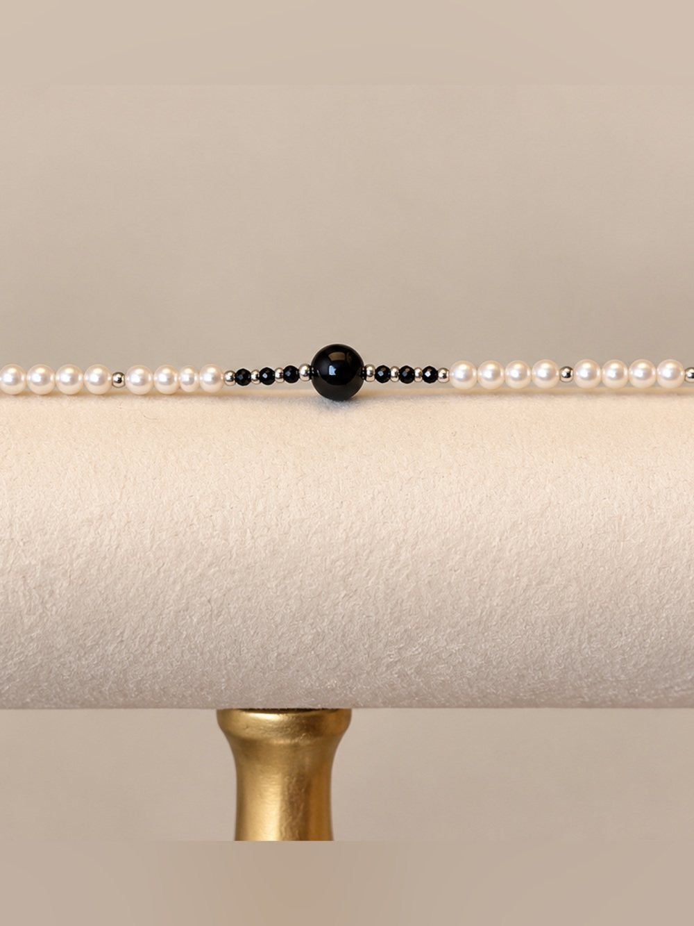 Classic Pearl and Black Bead Necklace - White and Black